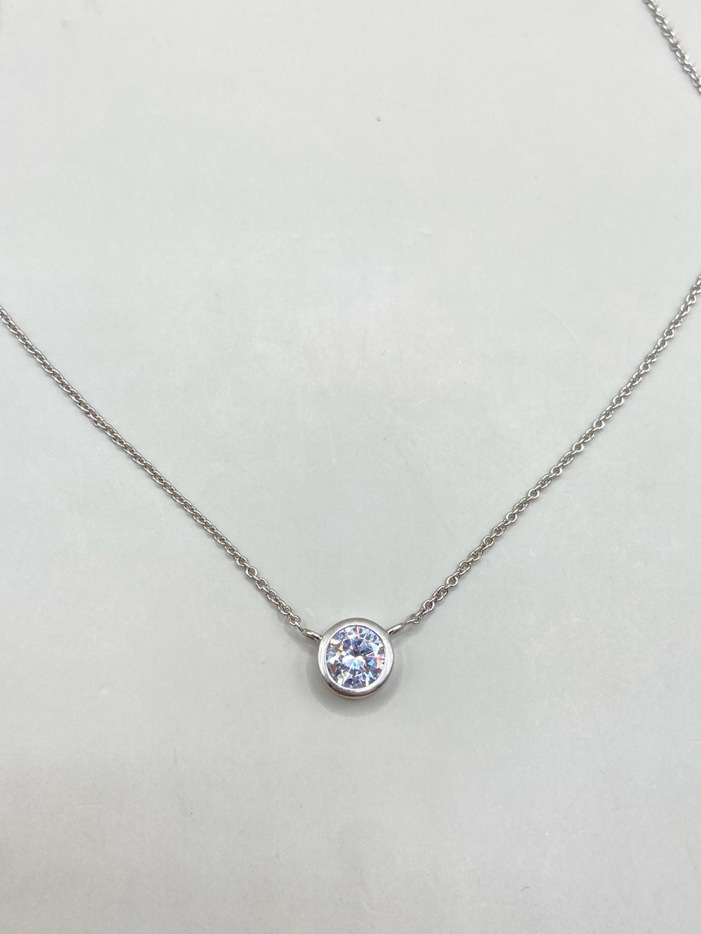 Sterling Silver Round Bezel Set Cubic Zirconia Solitaire Necklace